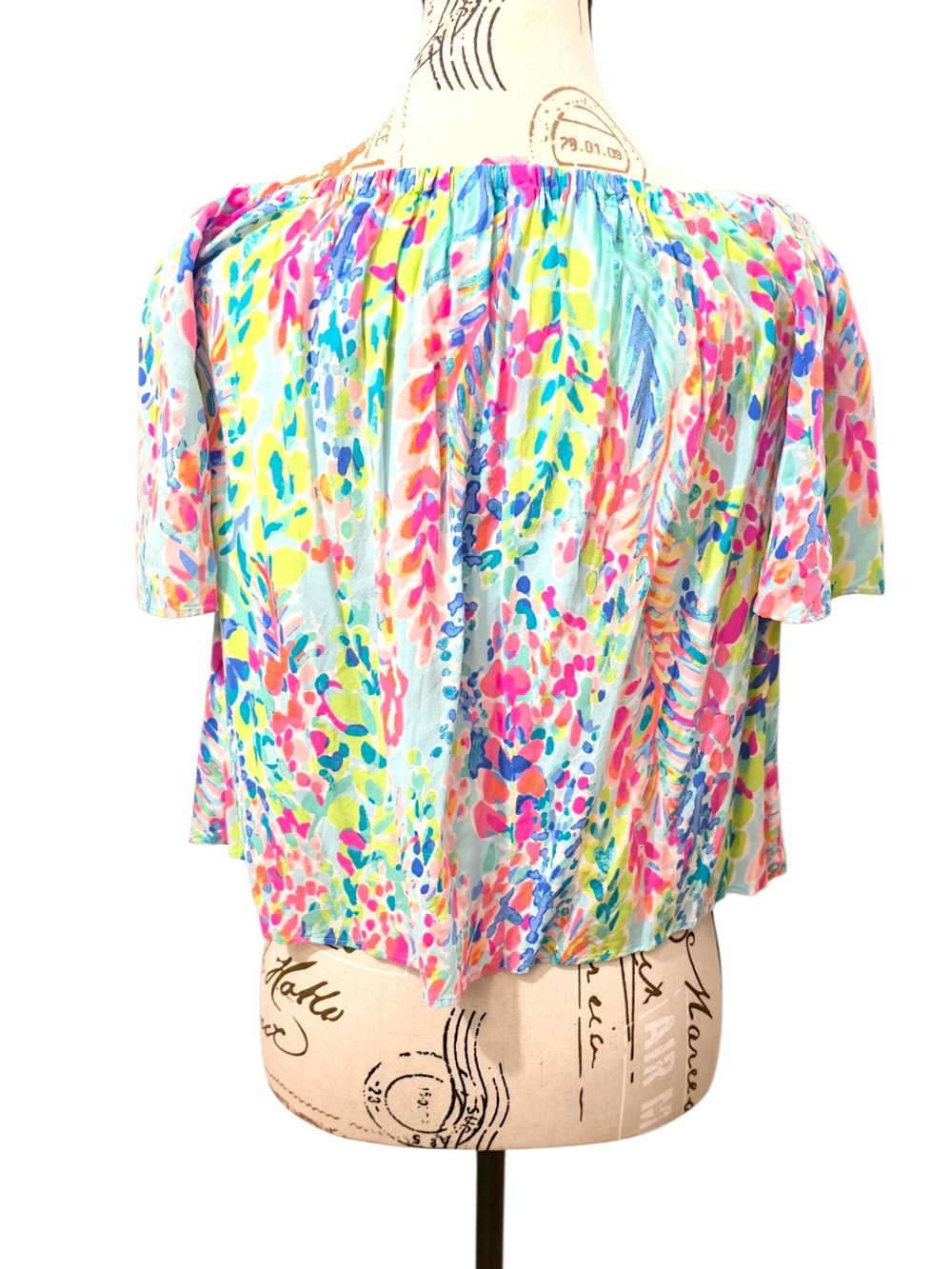 Lilly Pulitzer Off-Shoulder Floral Top in Pink, Blue, Yellow - Picture 2 of 4